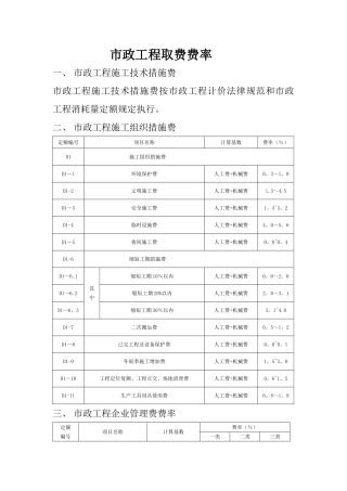 市政工程取费费率