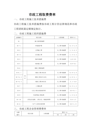 市政工程取费费率