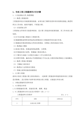 市政工程工程量清单计价步骤