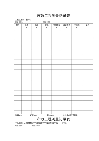 市政工程测量记录表