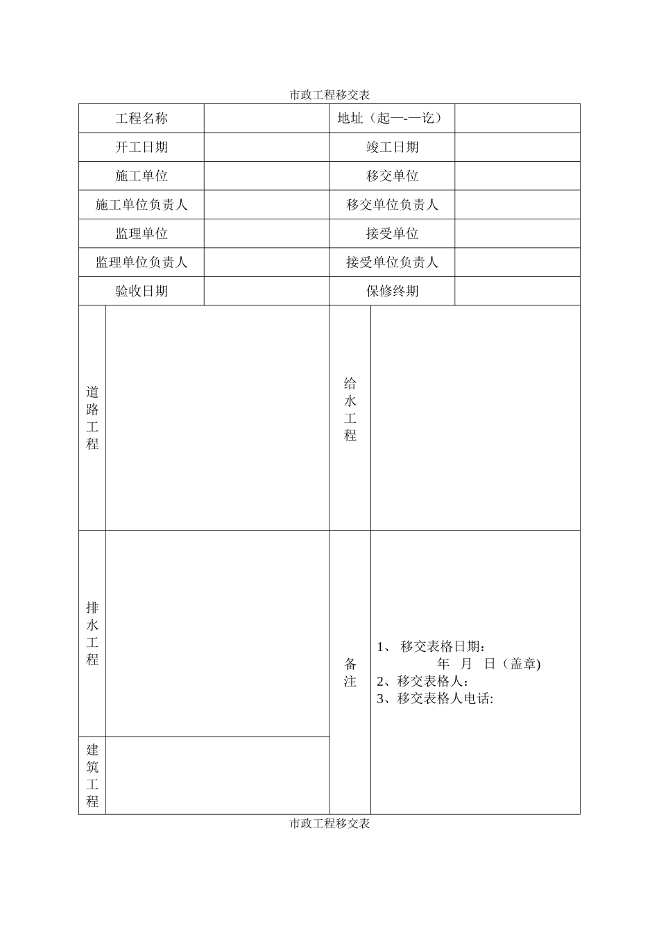 市政工程移交表_第1页