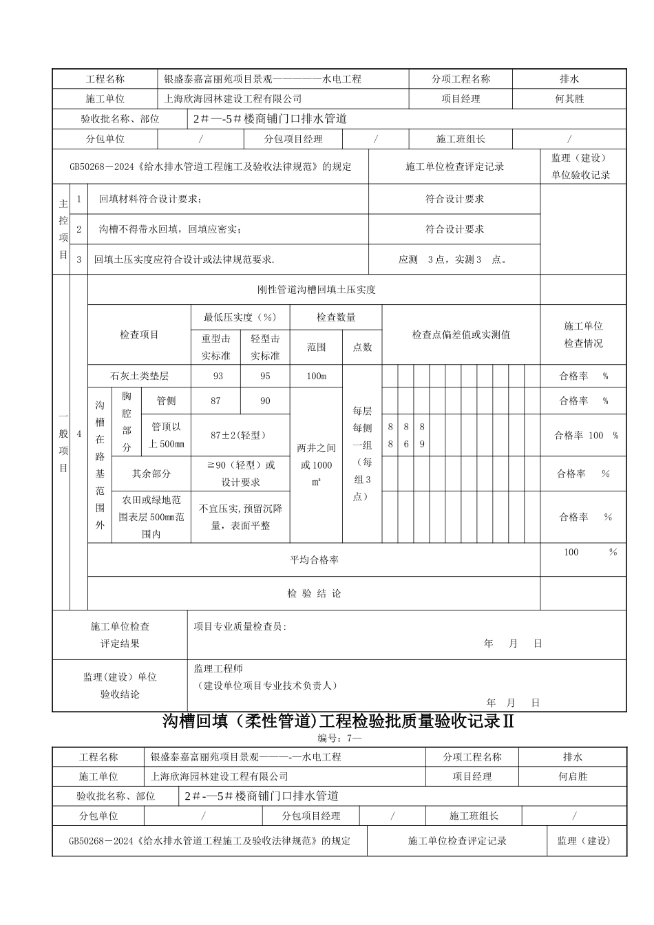 市政给排水管道工程检验批质量验收记录表-_第2页