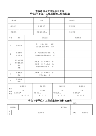 市政给排水管道验收记录表-完整版