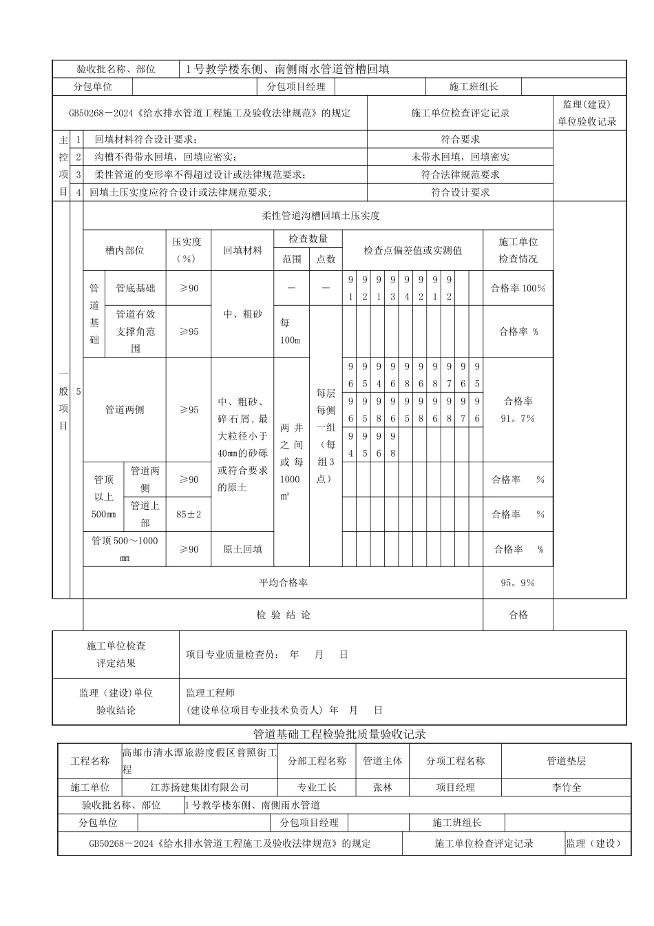 市政给排水管道工程检验批质量验收记录表_第2页