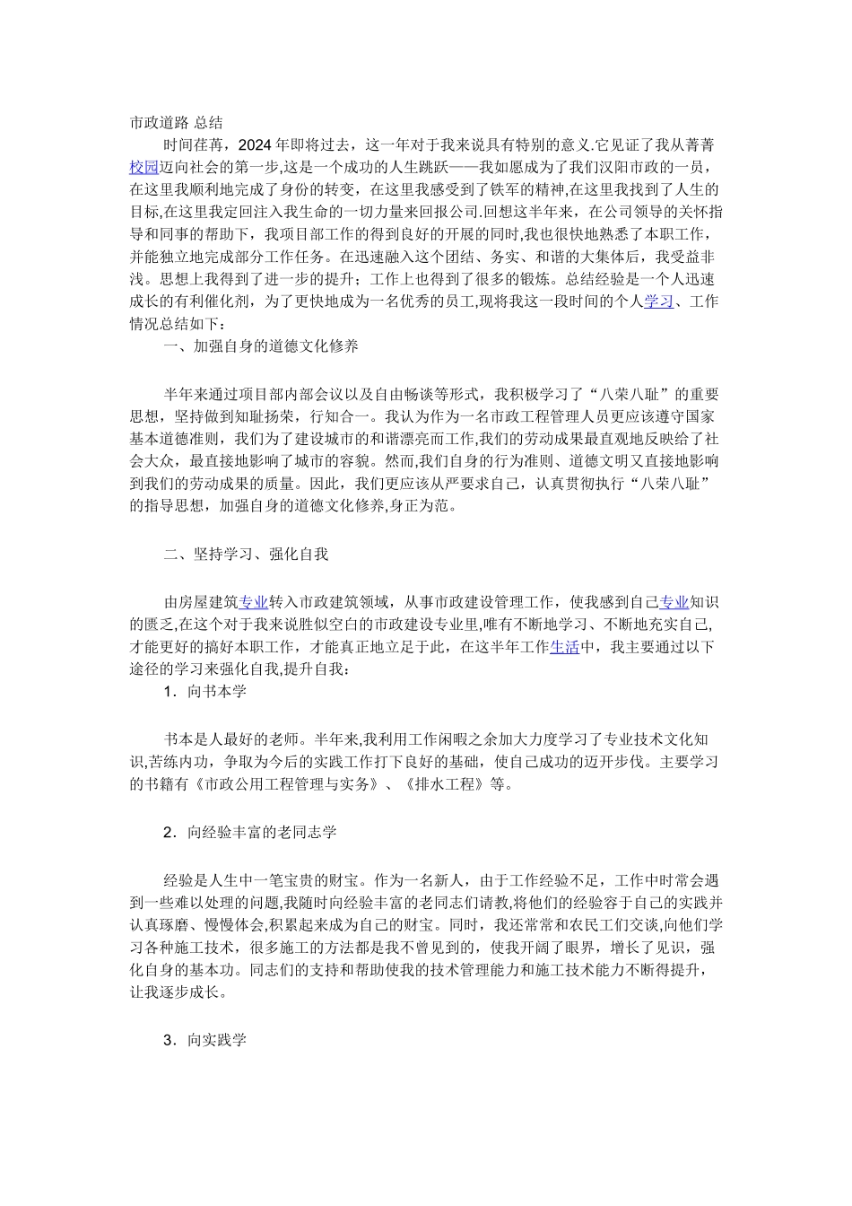 市政道路工作总结--个人_第1页