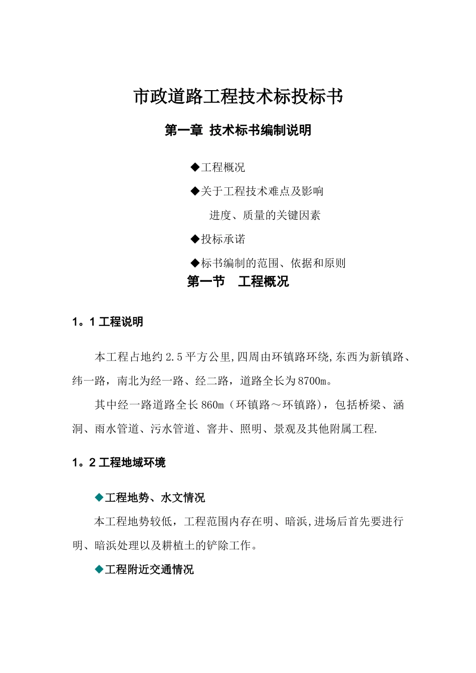 市政道路工程技术标投标书_第1页