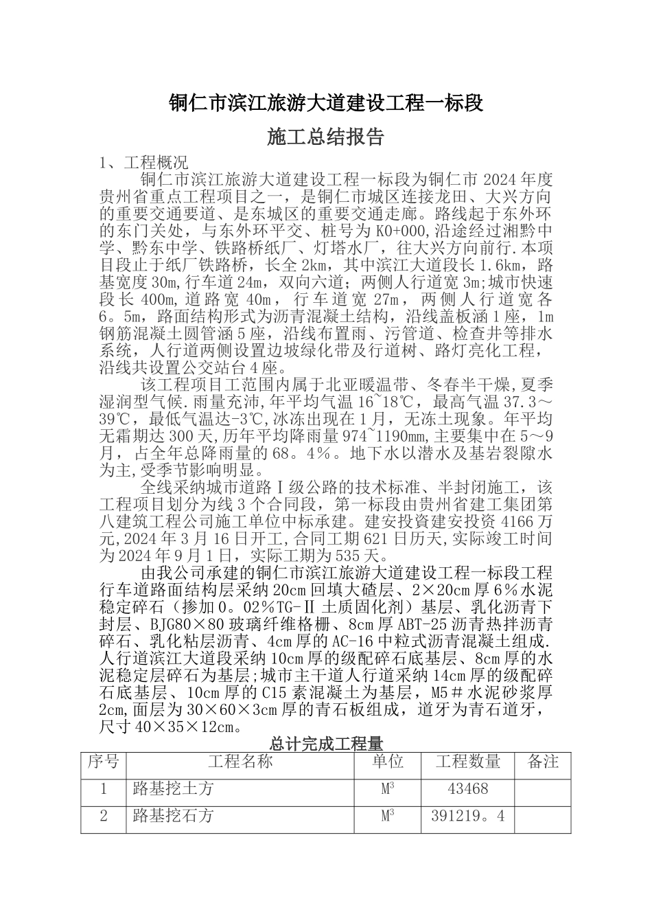 市政道路工程施工总结报告_第1页