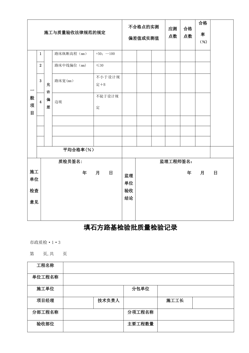 市政道路工程检验批质量检验记录表格全套_第3页