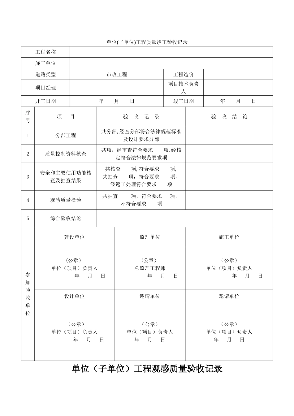 市政道路工程竣工验收范本资料_第1页