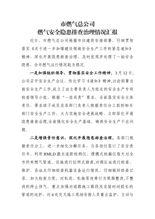 市燃气总公司安全隐患排查治理情况汇报