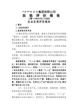 市长质量奖模板--公司自我评价报告新