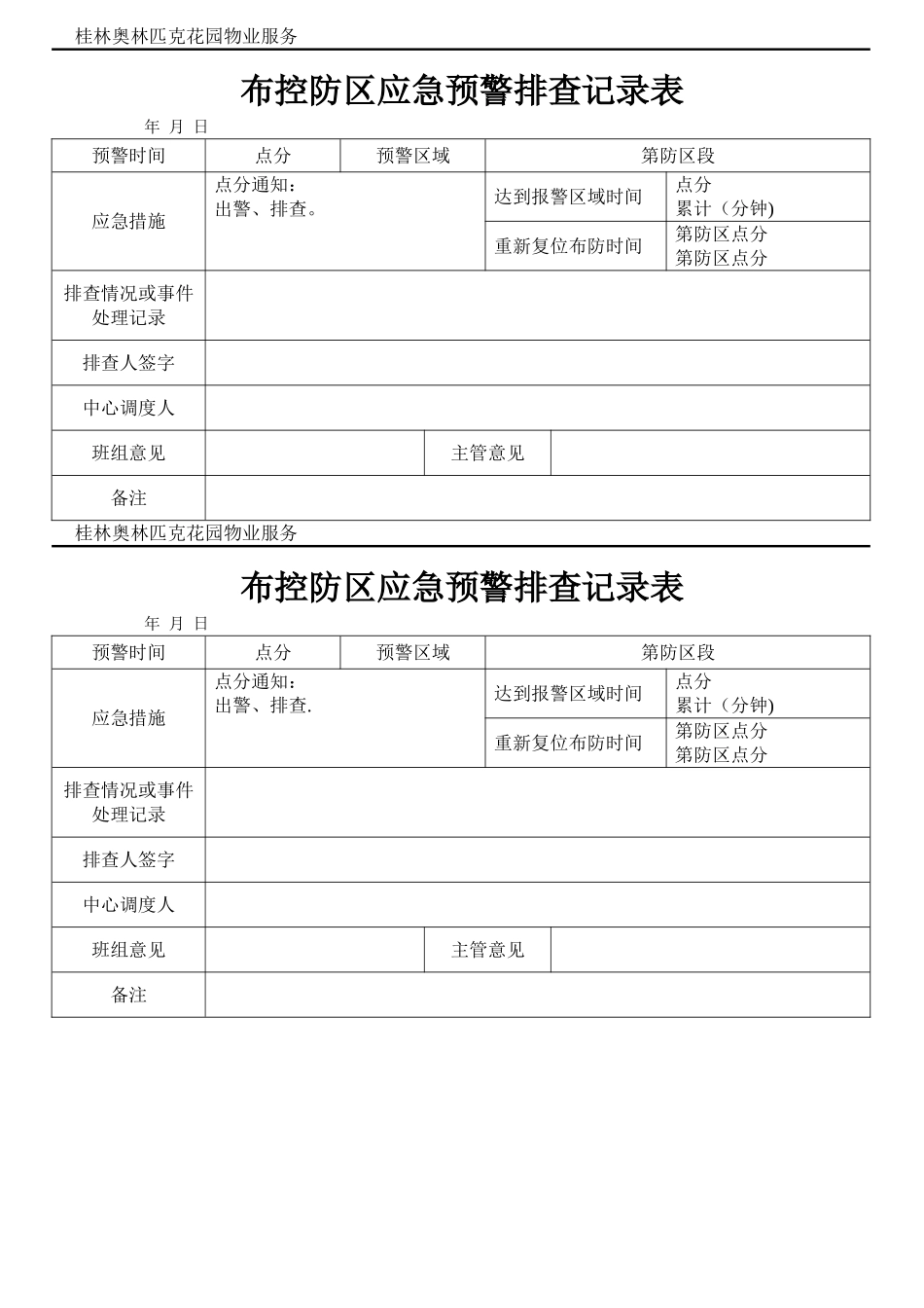 布控防区应急预警排查记录表_第1页