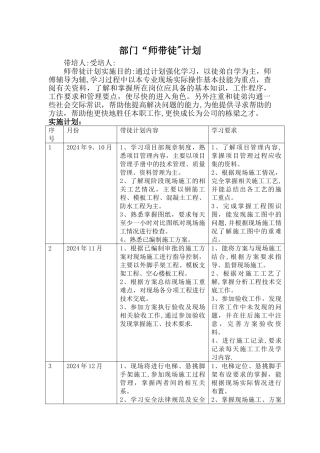 师带徒培养计划计划