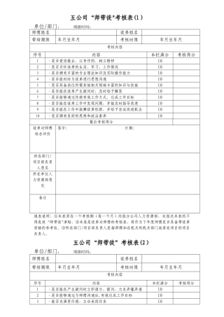 师带徒考核表