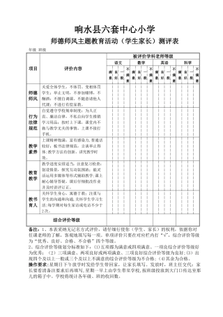 师德师风学生家长测评表