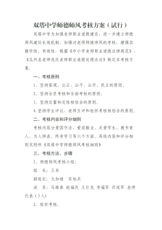 师德师风考核方案(试行)