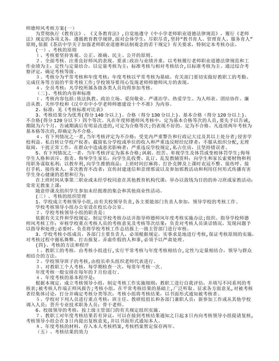 师德师风考核方案_第1页