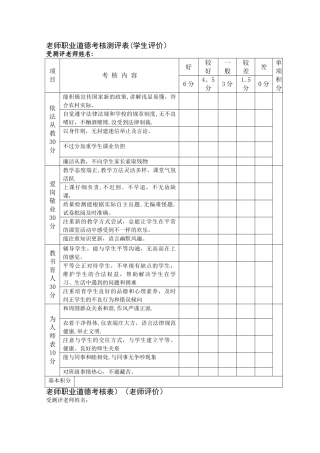 师德考核教师互评表-学生评价表