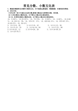 常用分数、小数互化表五年级