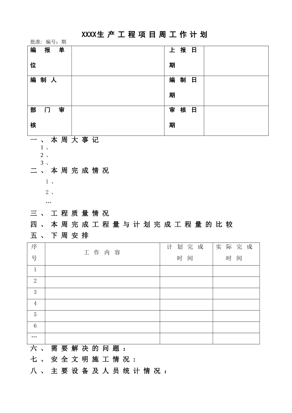 常用工程项目工作周报格式_第1页