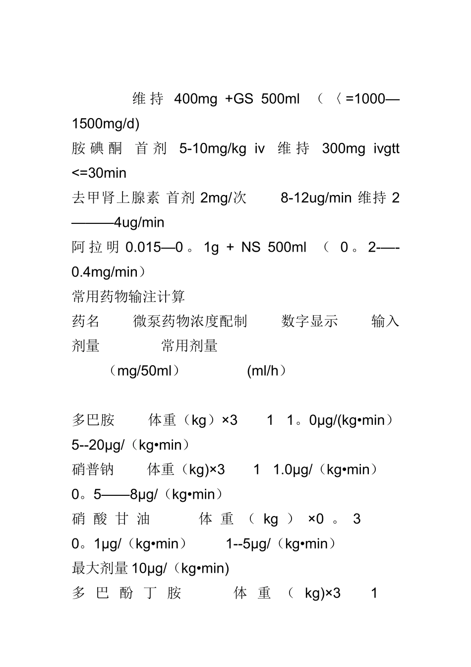 常用抢救药物的计算方法和剂量表_第3页