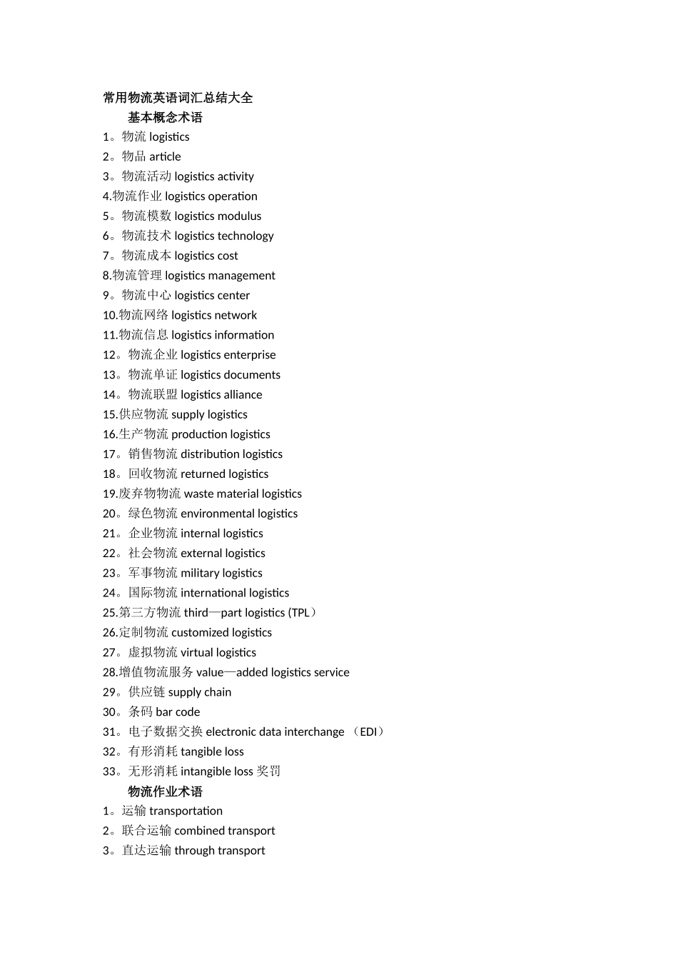 常用物流英语词汇总结大全_第1页