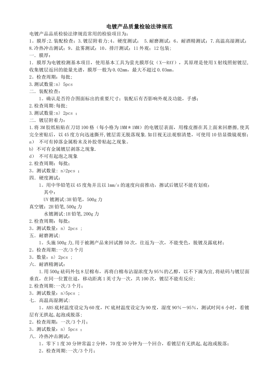 常用电镀产品质量检验标准_第1页