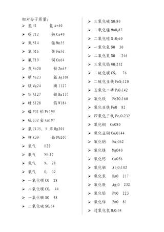 常用相对分子质量