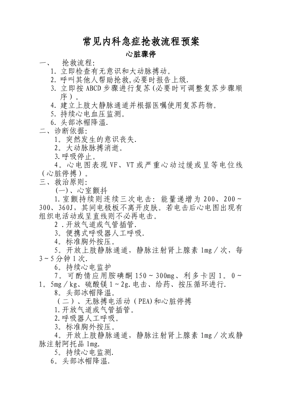 常见内科急症抢救流程预案_第1页