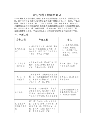 常见水利工程项目划分