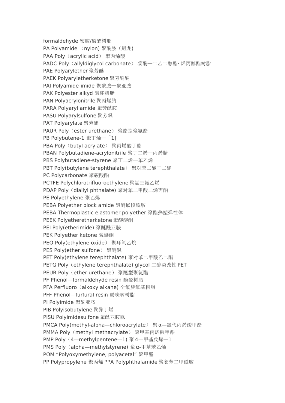 常见聚合物材料缩写对照表_第2页