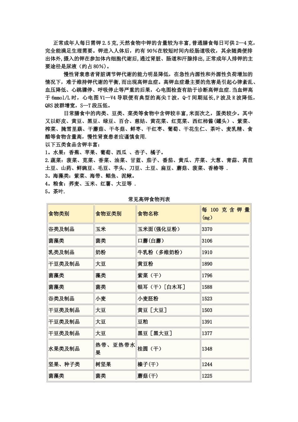 常见高钾食物列表_第1页