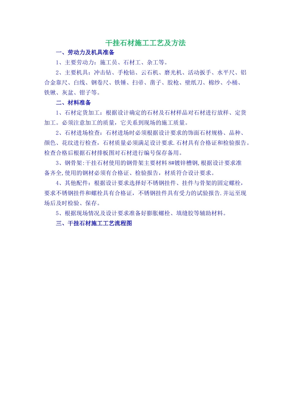 干挂石材施工工艺及方法_第1页