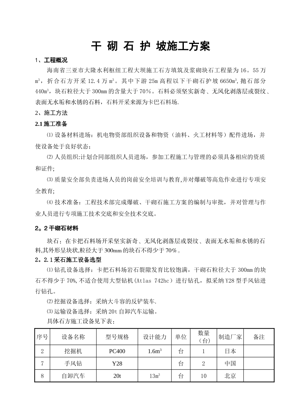 干砌石护坡施工方案_第1页
