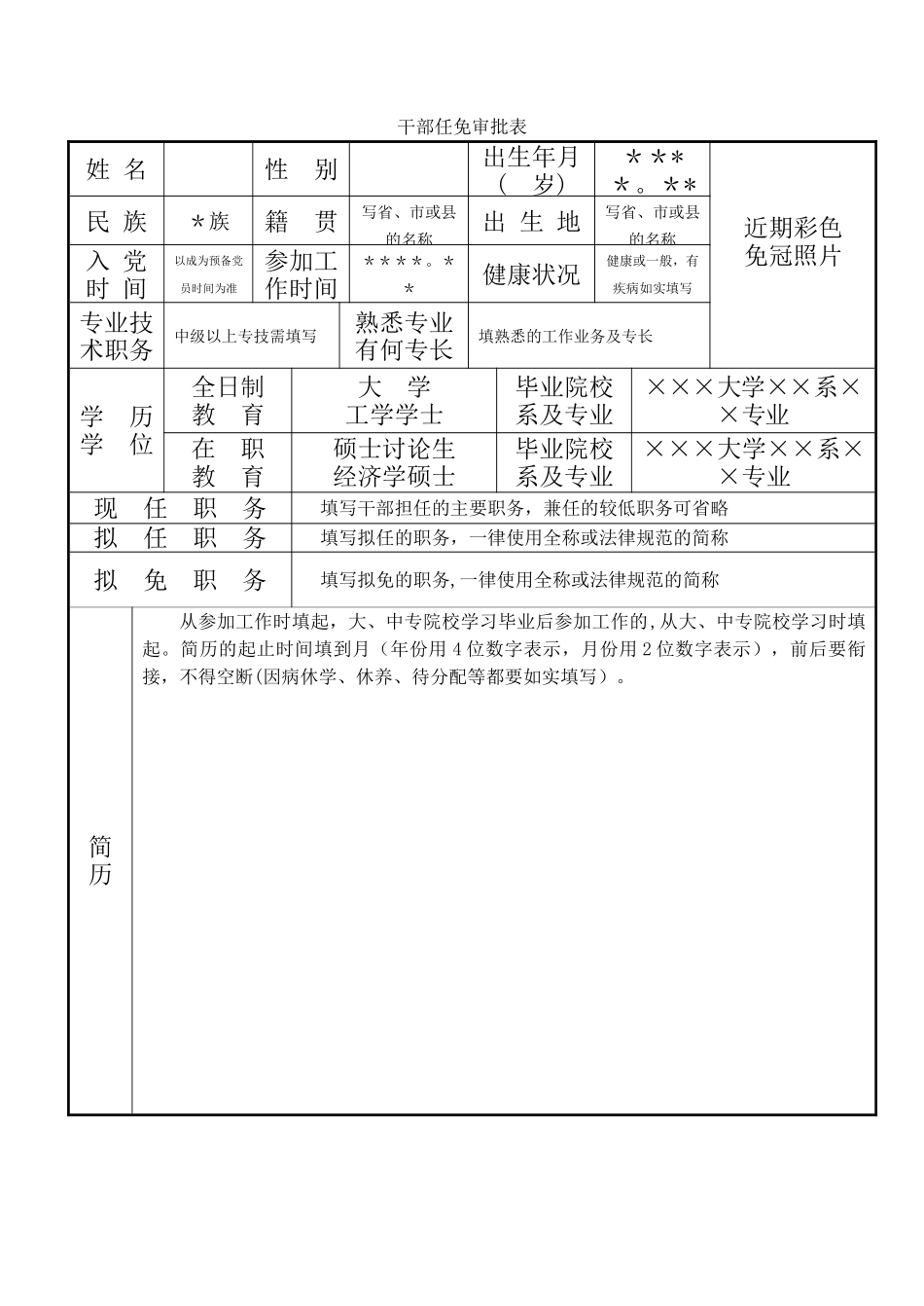 干部任免审批表(范本)_第1页