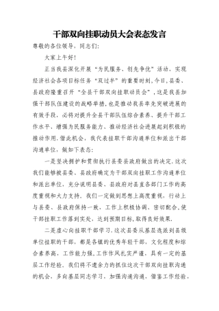 干部双向挂职动员大会表态发言