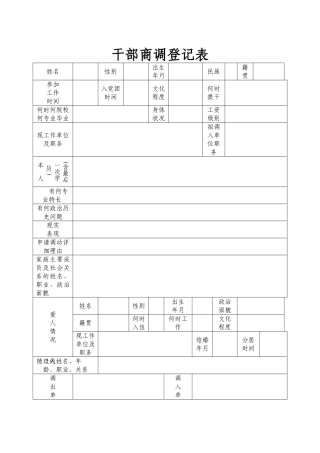 干部商调登记表