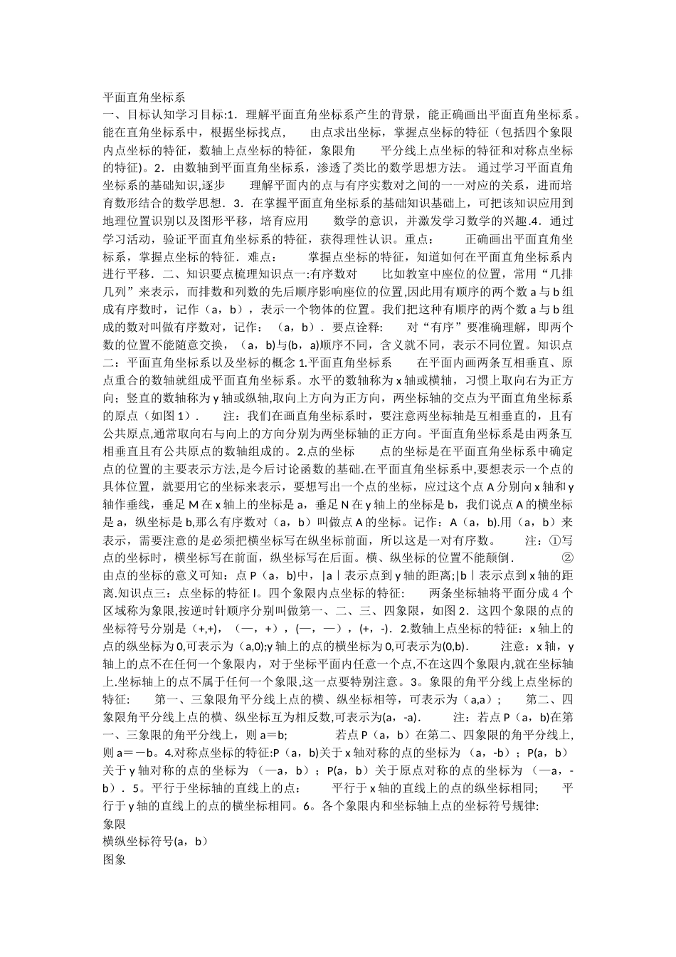 平面直角坐标系知识点总结_第1页