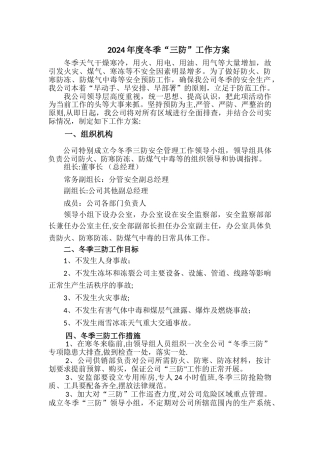 年度冬季三防工作方案