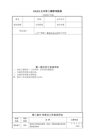 年度员工绩效考核表模板