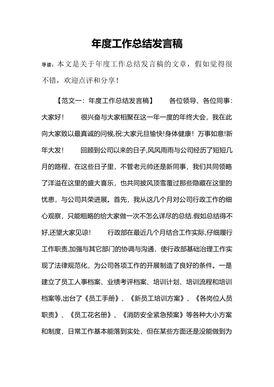 年度工作总结发言稿_第1页