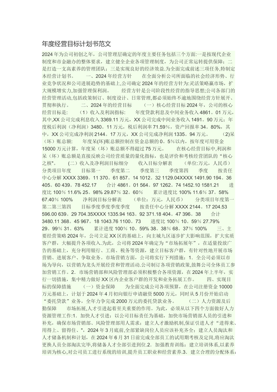 年度经营目标计划书范文_第1页