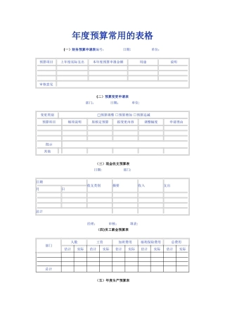 年度预算常用的表格