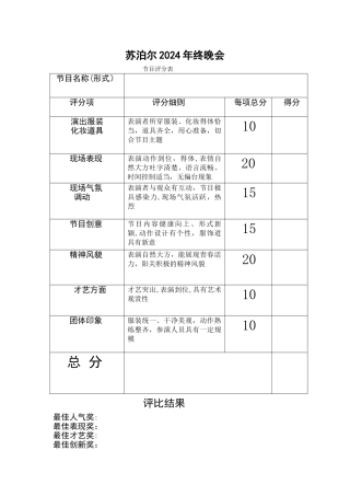 年终晚会节目评分表