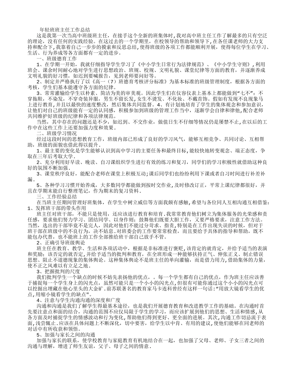 年轻高中班主任工作总结_第1页