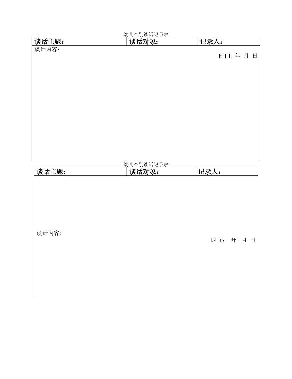 幼儿个别谈话记录表格_第1页