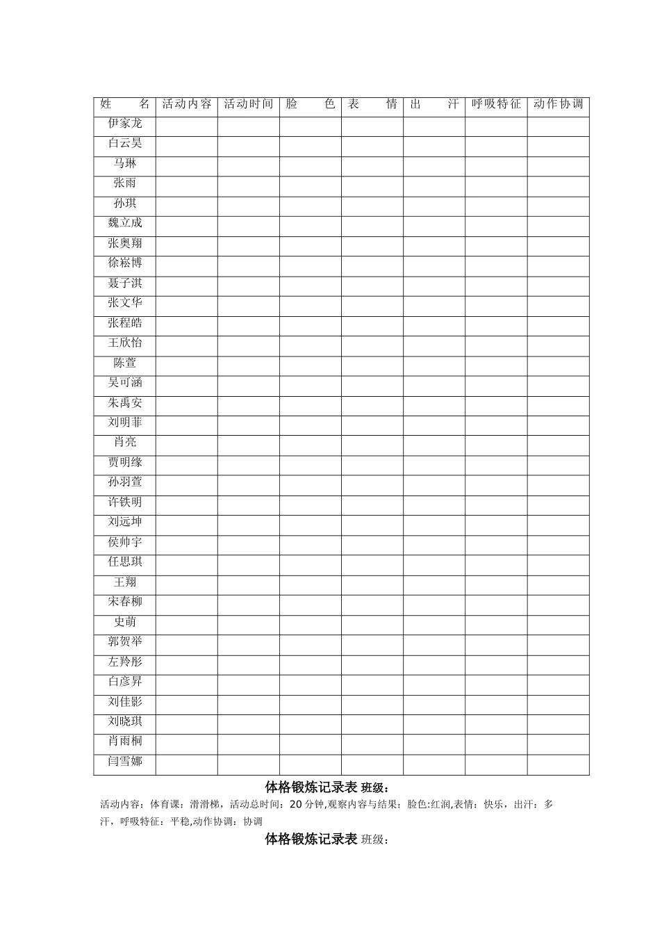 幼儿体格锻炼登记表_第1页