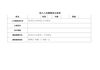 幼儿入住隔离室记录表