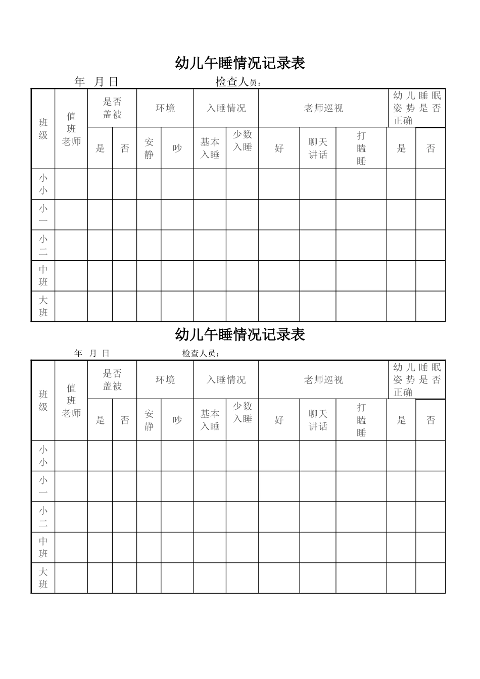 幼儿午睡情况记录表_第1页