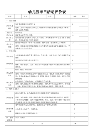幼儿园-半日活动评价表